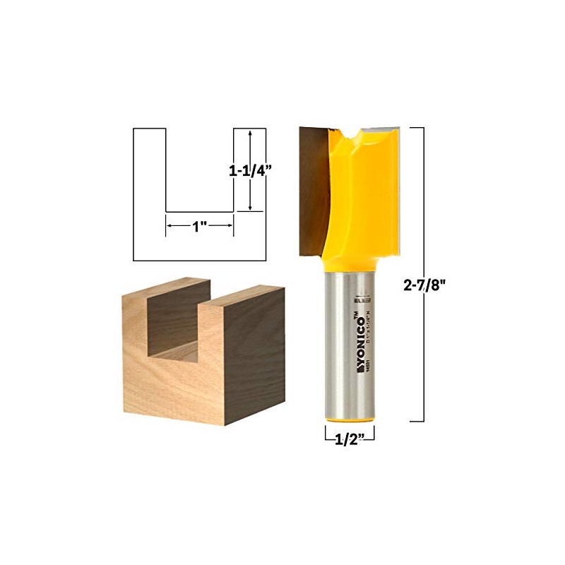 Yonico Straight Router Bits 1-Inch Diameter X 1-1/4-Inch Height 1/2-Inch