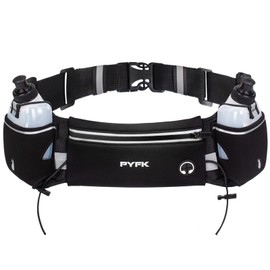 PYFK Upgraded Running Belt with Water Bottles, Hydration Belt for Men and Women, Water Bottle Holder Running Pouch Water Belt, Fanny Pack Fits 7 inches Phones, Waist pack for Runner Jogging (Black)