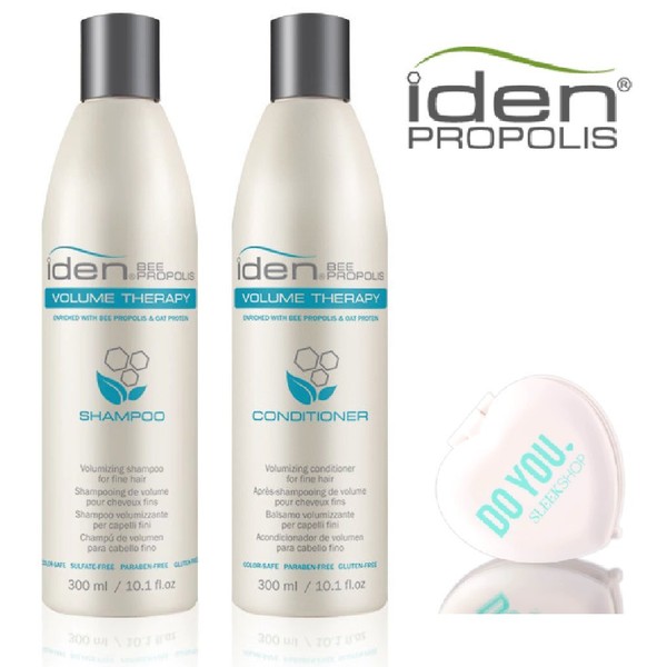 Iden Bee Propolis VOLUME THERAPY Shampoo & Conditioner DUO Set (with Sleek Compact Mirror) (10.1 oz / 300 ml - DUO Kit)