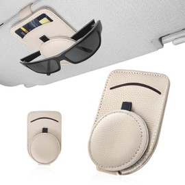 BREENHILL Car Sunglass Holder,Magnetic Leather Sunglass Clip for Car Visor, Automotive Eyewear Storage (1, Beige)