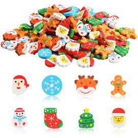 DERAYEE 120 PCS Christmas Mini Erasers, Novelty Pencil Erasers Santa Claus Elk Snowman Gingerbread Man Erasers for Kids Christmas Party Favors Classroom Rewards Prizes