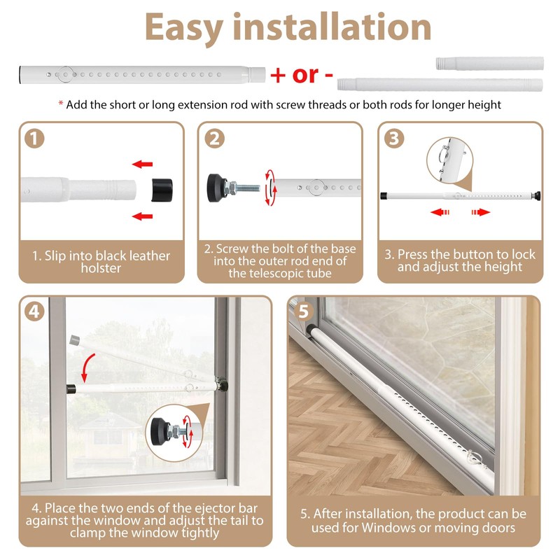 Sliding Door Security Bar, 16.5" to 51.2" Window Security Bar