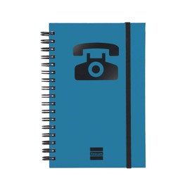Finocam 8510510 Telephone Contact Book Double Spiral with Elasticated Strap, 48 Sheets, 120 g, Recycled, 10 x 15 cm, Blue