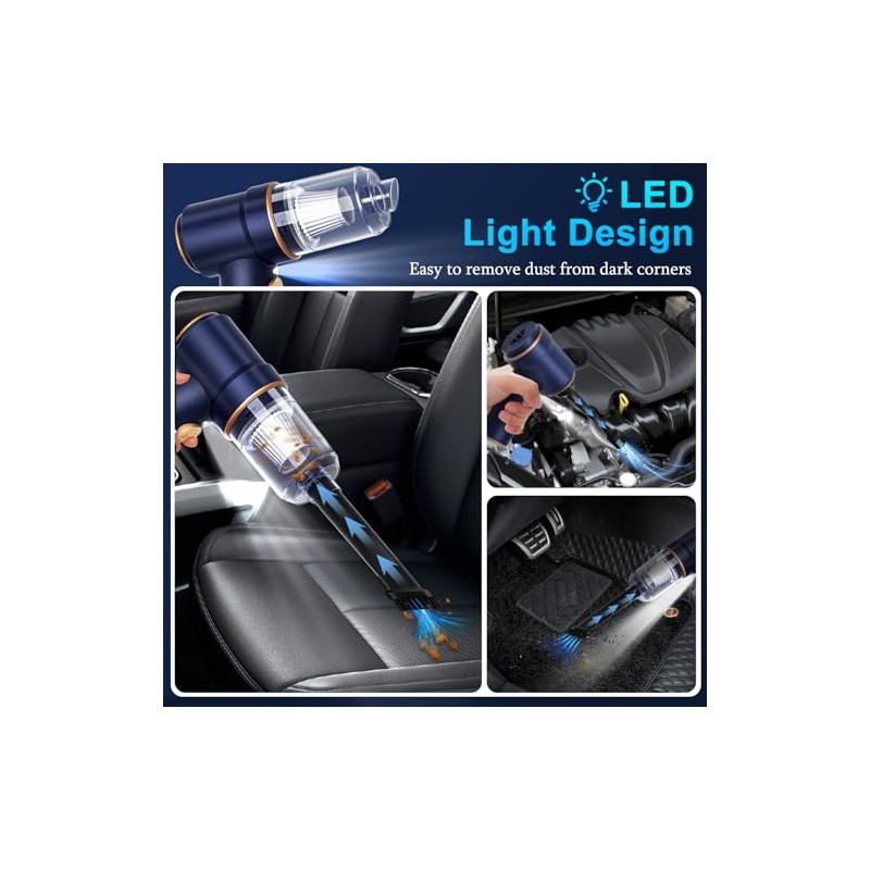KMM Handheld Car Vacuum Cleaner with LED Light & Multi-Nozzles