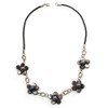 Avalaya Delicate Dark Grey Shell Floral Leather Cord Necklace -