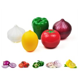 JOSON 5-Piece Vegetable and Fruit Storage Set, BPA-Free Reusable Refrigerator Food Keeper for Peppers, Onions, Tomatoes, Lemons, and Garlic