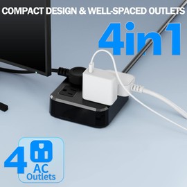 IPX6 Outdoor Power Strip Weatherproof, Waterproof Surge Protector with 4 Wide Outlet, 6FT Long Extension Cord, Wall Mountable for Outside Decorations Christmas Lights ETL Black