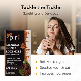 P.R.I Manuka Honey Lozenges with Propolis, Aniseed Cough Drops, Natural Throat Drops, MGO 300+ Certified (16 Count)