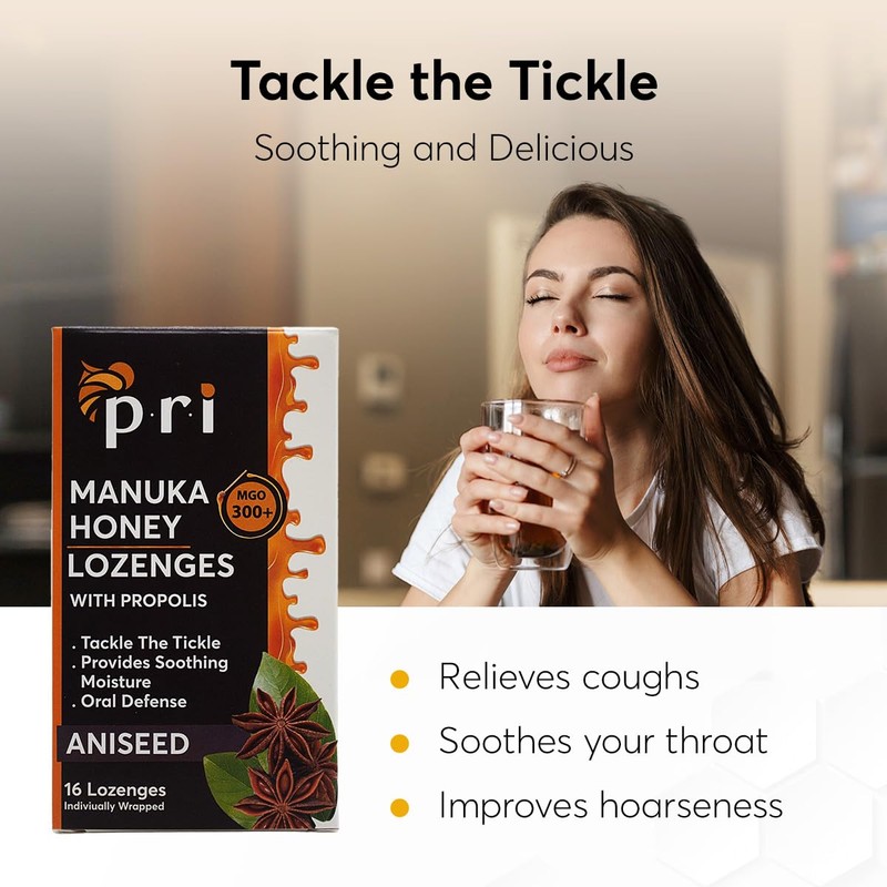 P.R.I Manuka Honey Lozenges with Propolis, Aniseed Cough Drops, Natural