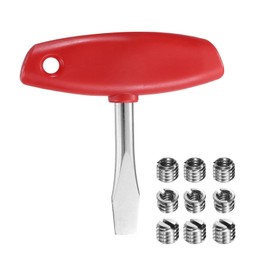 HARFINGTON T Handle Flat Head Screwdriver 12mm T Handle Slotted Screwdriver with 9pcs 1/4 to 3/8 Inch Interchangeable Camera Screws for Quick Release Plate Camera Tripod Monopod, Red