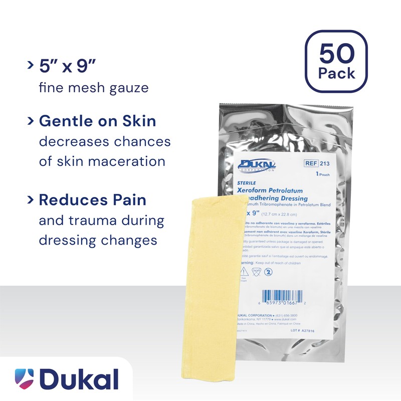 Dukal Xeroform Petrolatum Gauze, Sterile, 5" W x 9" L