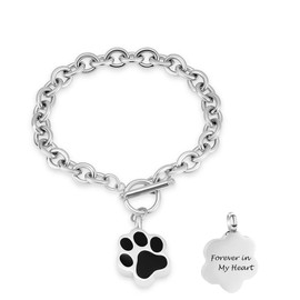 Minicremation Dog Paw Print Cremation Jewellery for Ashes Memorial Urn Bangle for Pet Stainless Steel Urn Bracelet Ash Holder, Stainless Steel, No Gemstone