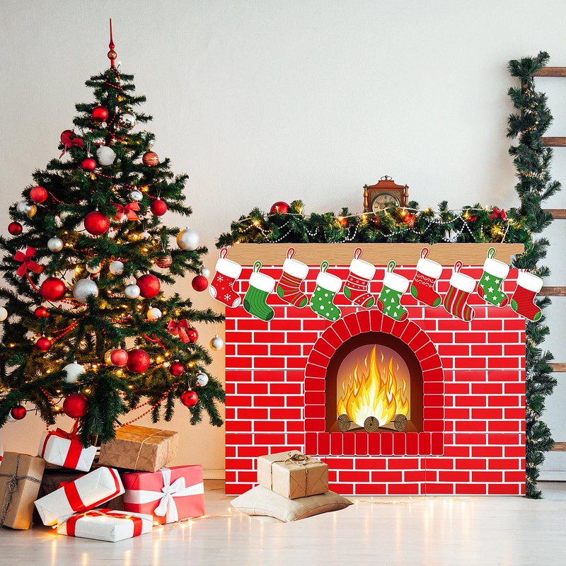 Fullhawl 47 Pcs 3D Christmas Cardboard Fireplace 39 X35 Inch
