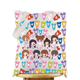 WZMPA K-Pop Twice Canvas Tote Bag Korean Twice Gifts K-Pop Twice Grocery Bag Korean Twice Merchandise, Tw Tg