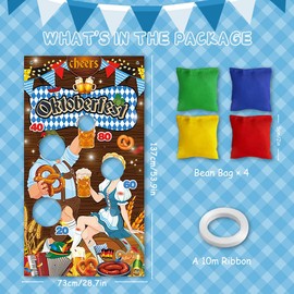 Oktoberfest Photo Prop Banner,4.5x2.4ft Munich Oktoberfest Throwing Theme Party Game Banner Door Banners with 4 Bean Bags for Kid Adult Bar Beer Tents Garden Backdrop Decoration Carnival Supplies