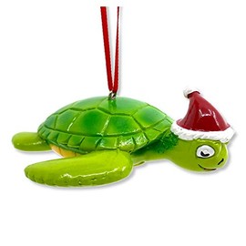 Sea Turtle with Santa Hat Christmas Tree Ornament