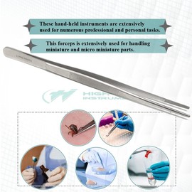 Thumb Dressing Forceps Multipurpose Lab Tweezers Made of Stainless Steel For Detailed Work & General Purpose with Blunt Serrated Tips 10" Long Ridged Handle for Firm Grip