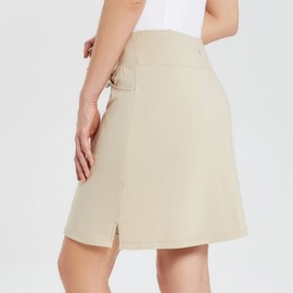 BALEAF Women's Skorts Skirts 20" Knee Length Cotton Casual High Waist Drawstring Modest Golf Skort with Pocket Khaki L
