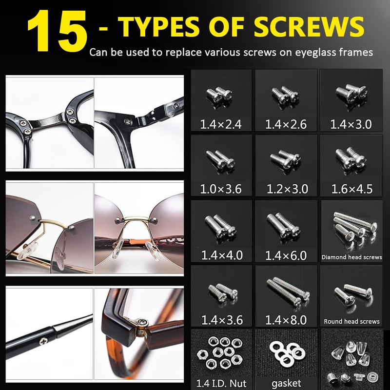 PTSLKHN Eyeglass Repair Kit with Screws, 15 Types Screws for