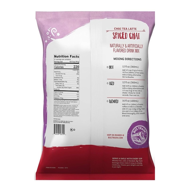 Big Train Spiced Chai Tea Latte Beverage Mix, 3.5 Pound