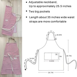 cactusgirl 2 Pieces Adjustable Cotton Apron Cooking Apron Kitchen Apron Aprons for Women Men (Blue Stripes + Red Stripes)