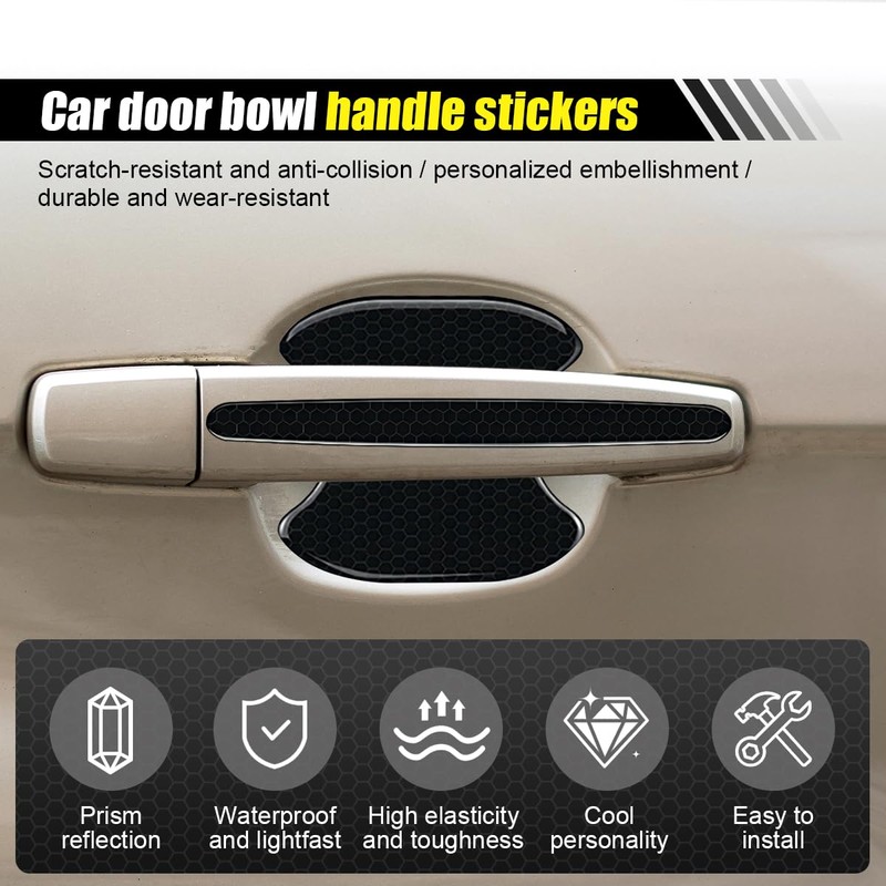 LHDOS 8PCS Car Door Handle Cup Scratch Protector - Reflective