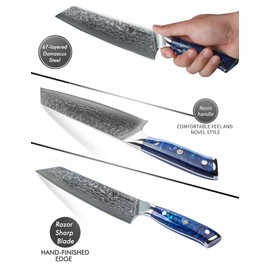 SANMUZUO 8.5 inch Kiritsuke Kitchen Chef Knife - 67 Layers Damascus Steel & Resin Handle - Xuan Series(Sapphire Blue)