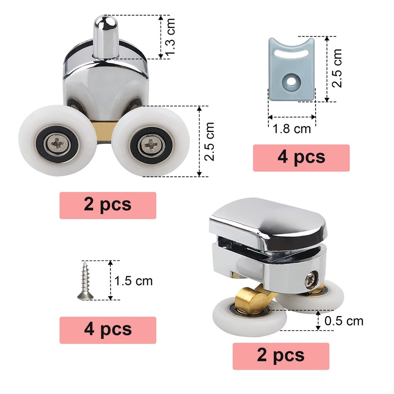 4 Pcs 25mm Shower Door Rollers, Replacement Sliding Shower Door
