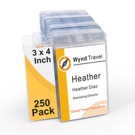 3x4 Inch Name Badge Holders - Fushing Clear Plastic Vertical Name Tag Badge ID Card Holders for 3 x 4 Inch Name Badge Inserts or Name Tag Inserts (250)