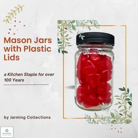 Jarming Collections Mason Jars 24 oz - Glass Jars with Plastic Lids- Glass Storage Jars with Regular Mouth Lids- Jars with Lids- Canning Jars, Glass Jars- Set of 2, 24 oz Mason Jars, Black Lids