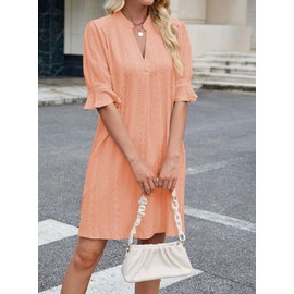 Shirts Dress for Women V Neck Short Sleeves Casual Flowy Summer Beach Vacation Cover Up Orange Large
