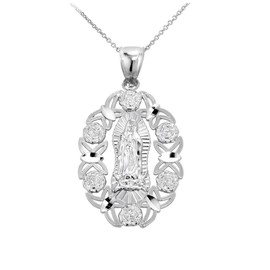 Religious Jewelry Blessed Our Lady of Guadalupe Miraculous Medal Charm Necklace in 925 Sterling Silver, 22"