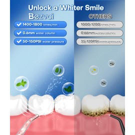 Bezvoi Water Flosser Teeth Pick: 5 Modes Cordless Water Dental Floss 300ML Portable Rechargeable IPX7 Waterproof Electric Water Flossing Cleaning Picks with 6 Jet Tips Oral Irrigator Cleaner, Black