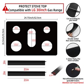 Stove Burner Covers - Reusable Stove Cover For 30 Inch LG Gas Range Model LGLDG4315 LRG4115 LRG4113 LDG4313 - Non-Stick Washable Stove Top Cover With 2Pcs Stove Gap Covers For LG Stove Top Protector