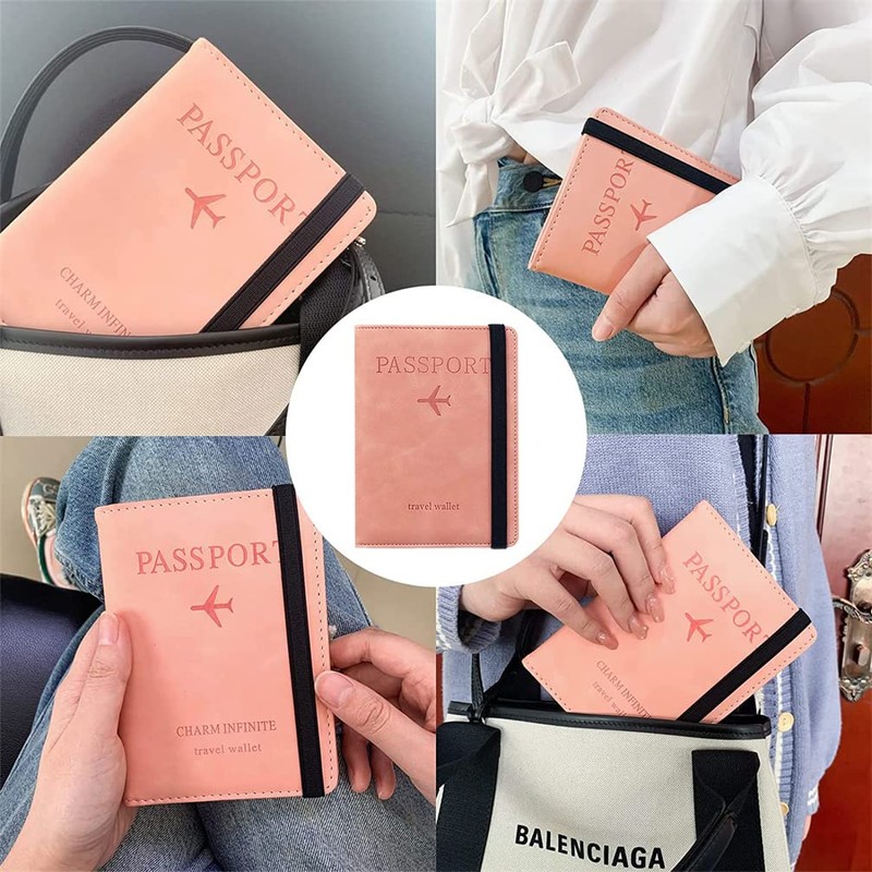 LELYFIT Passport Book Holder Cover Case with Elastic Strap,PU Leather