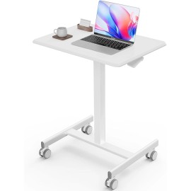 DUMOS Mobile Portable Laptop Desk Rolling Cart Over Sofa Bed Table Small Stading Desk - White