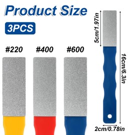 3pcs Diamond File Set Mini Diamond Hone Kit 3Grits #220,400,600 Flat Hand File Knife Set for Outdoor Color File Knife Sharpener