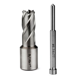 OSCARBIDE 9/16"x1"Annular Cutter 9/16 inch Cutting Diameter,1 inch Depth of Cut,3/4 inch Weldon Shank 2 Flat Mag Drill Bit with Pilot Pin for Magnetic Drill Press,1 Piece