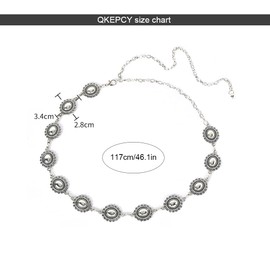 QKEPCY Belt Women's Fashion Waist Belt Metal Chain Belt Adjustable Openwork Carved Gold Silver Vintage Body Jewellery Waist Chain for Dress Jeans, Metal