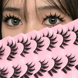 Veleasha Lashes Manga Eyelashes Spiky Eye Lashes Anime Lash 8D Doll Lash Natural Look Soft Wispy Fake Eyelashes 7 Pairs with Cotton Band (Cutes)