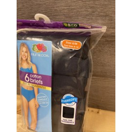 Fruit Of The Loom Eversoft Briefs Women 6 Black 100% Cotton 6 Pack Size 6/M New