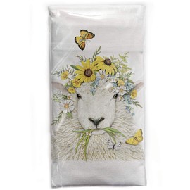 Mary Lake-Thompson Sheep with Flowers Cotton Flour Sack Dish Towel