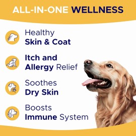 GOODGROWLIES Omega 3 Fish Oil for Dogs (180Ct) - Skin&Coat Chews - Dry & Itchy Skin Relief + Allergy Support - Shiny Coat - EPA&DHA Fatty Acids - Salmon Oil Chews Promotes Heart - Peanut