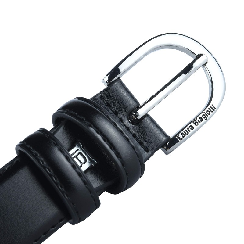 Biagiotti Women's Genuine Leather Thin Belt with Box, Black 3