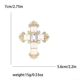 Gold Rhinestone Large Cross Brooch Pins for Women,Retro Statement Cubic Zirconia Geometric Clothing Pin Dainty Formal Anniversary Jewelry Gifts (White)