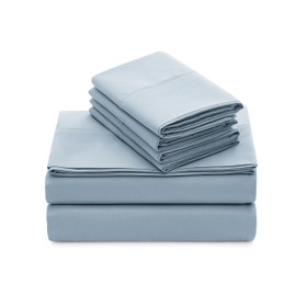 Casual Living Full Sheets Set 6 Piece Cooling Bed Sheets with 4 Envelope Pillowcases Soft Microfiber Deep Pocket Hypoallergenic Washable Bedding Set for Guest or Master Bedroom, Full, Light Blue