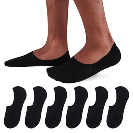 SIXDAYSOX Black Mens No Show Socks 6 Pairs Invisible Low Cut Non Slip Socks Ondo Short Socks for Loafer Sneakers Casual Shoe Size 5-11
