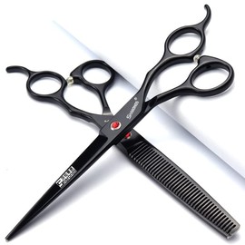 Black 6.5/7/7.5 Inch Scissors Set Salon Professional Hairdresser Hair Cutting and Thinning Hairdresser Special Scissors 440C Stainless Steel (Black)
