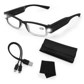 Magnifying Glasses with Light Rechargeable Reading Glasses with Lights Bright LED Readers Lighted Magnifying Eyeglasses Lighted Magnifier Nighttime Reading Glasses for Women Men Close Work Reading+2.0