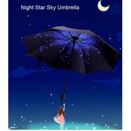 Hosoncovy Night Star Sky Folding Umbrella Double Layer Windproof Anti UV Sun Protection 100CM Compact Travel Umbrella for Women Men